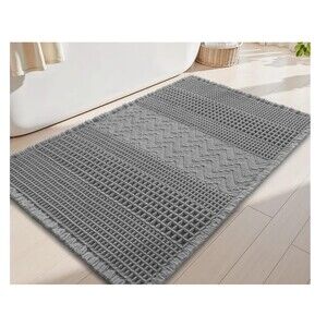 New Waffle Gray Bath Mat Non Slip Ultra Soft Boho 20 x 32